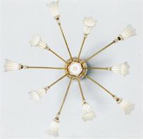 PLAFONIERA IN PORCELLANA E BRONZO DORATO